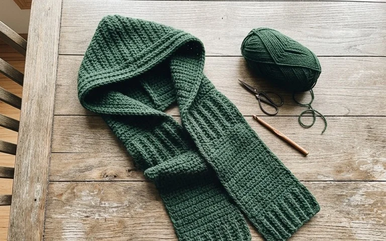 Wanderer’s Crochet Hooded Scarf: Free Beginner Pattern