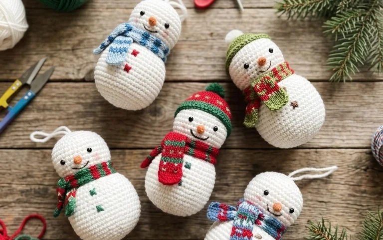 Easy Amigurumi Snowman Christmas Decorations Free Pattern
