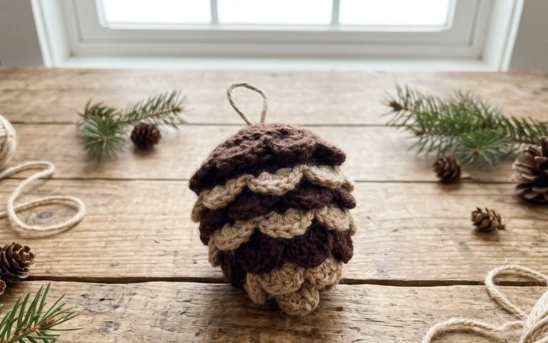 Easy Crochet Pine Cone Ornament Free Step-by-Step Pattern