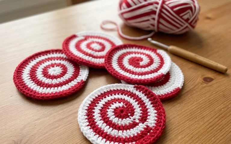 Peppermint Coasters Free Pattern: Easy Crochet Tutorial