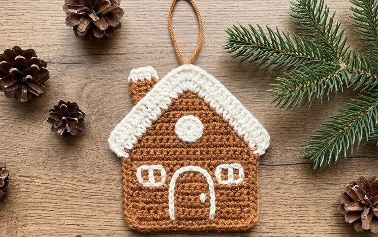 Easy Gingerbread House Ornament: Free Crochet Pattern